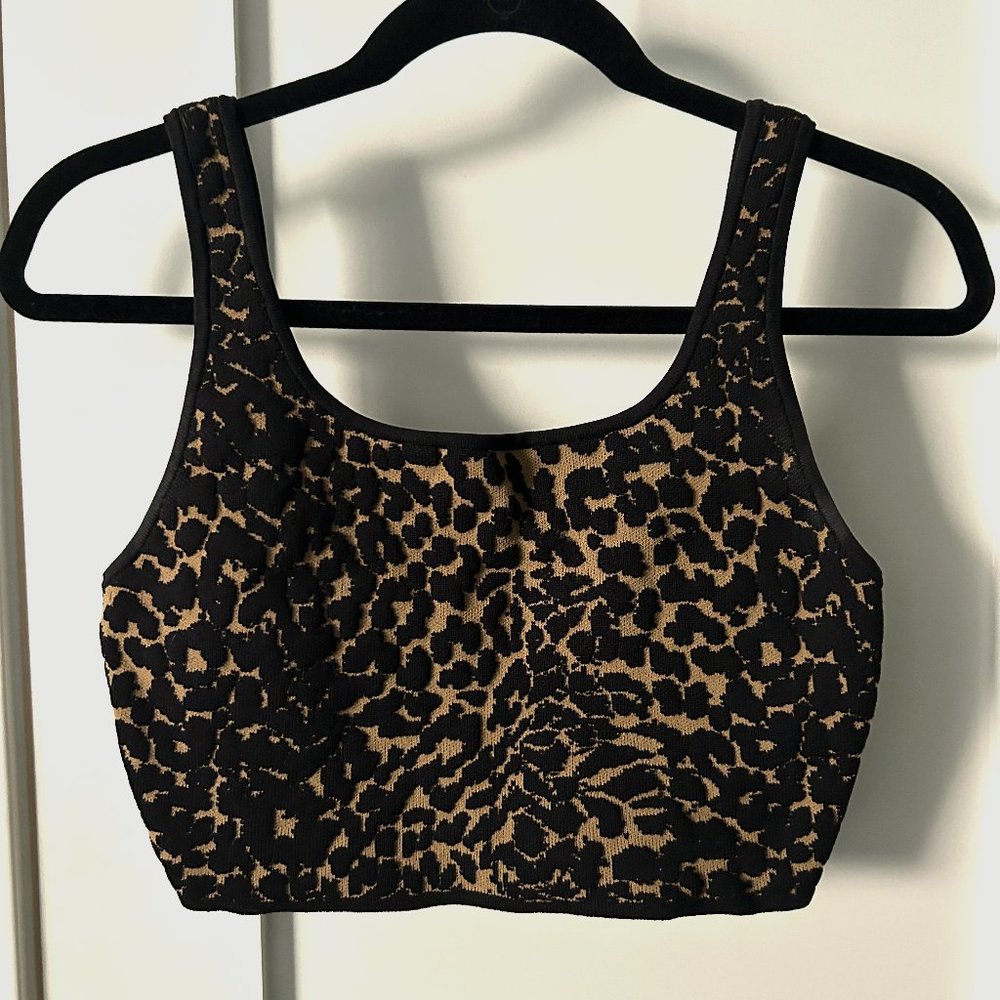 Babaton Aritzia Sculpt Knit Square Neck Crop Tank Leopard Cheetah Print Top M